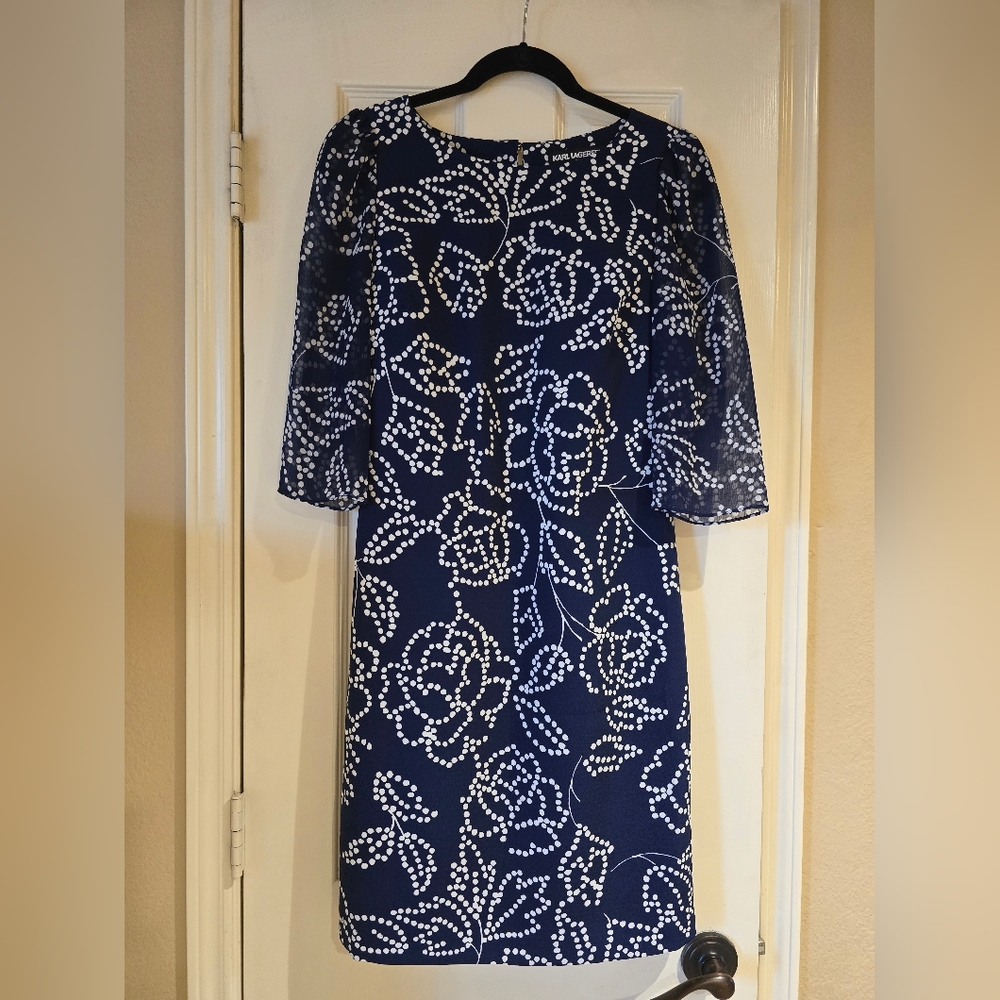KARL LAGERFELD PARIS NAVY BLUE & WHITE DOTS DRESS SIZE 2